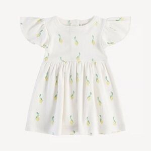 NWT Kate Quinn Lemon Print Flutter Sleeve Cotton Dress Size 3